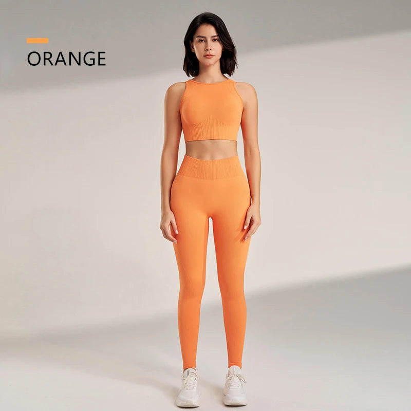 Women's Seamless High Waisted Leggings And Top Set