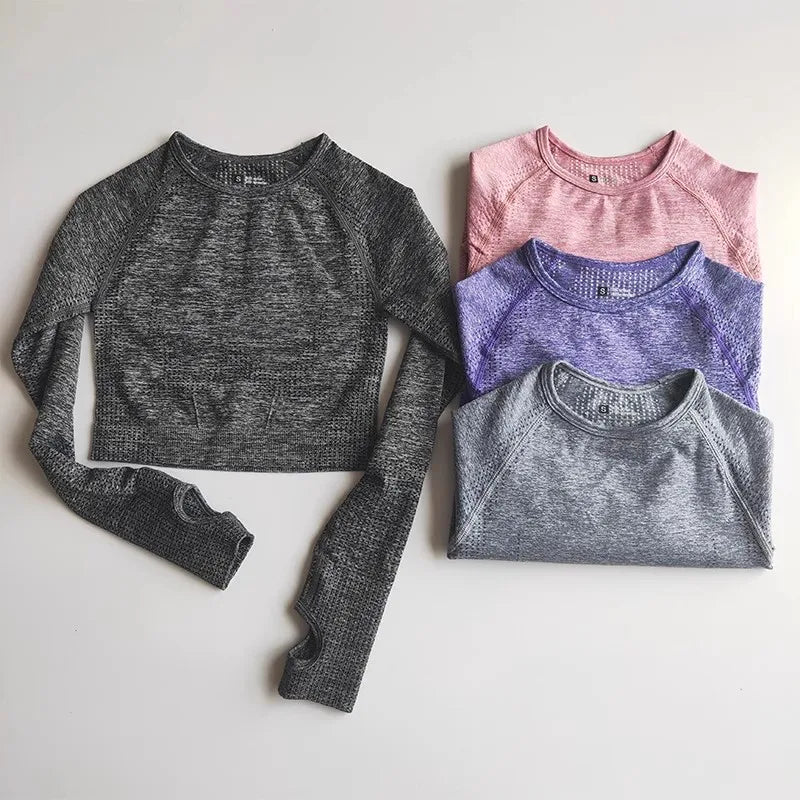 Seamless Crop Top Long Sleeves Shirts