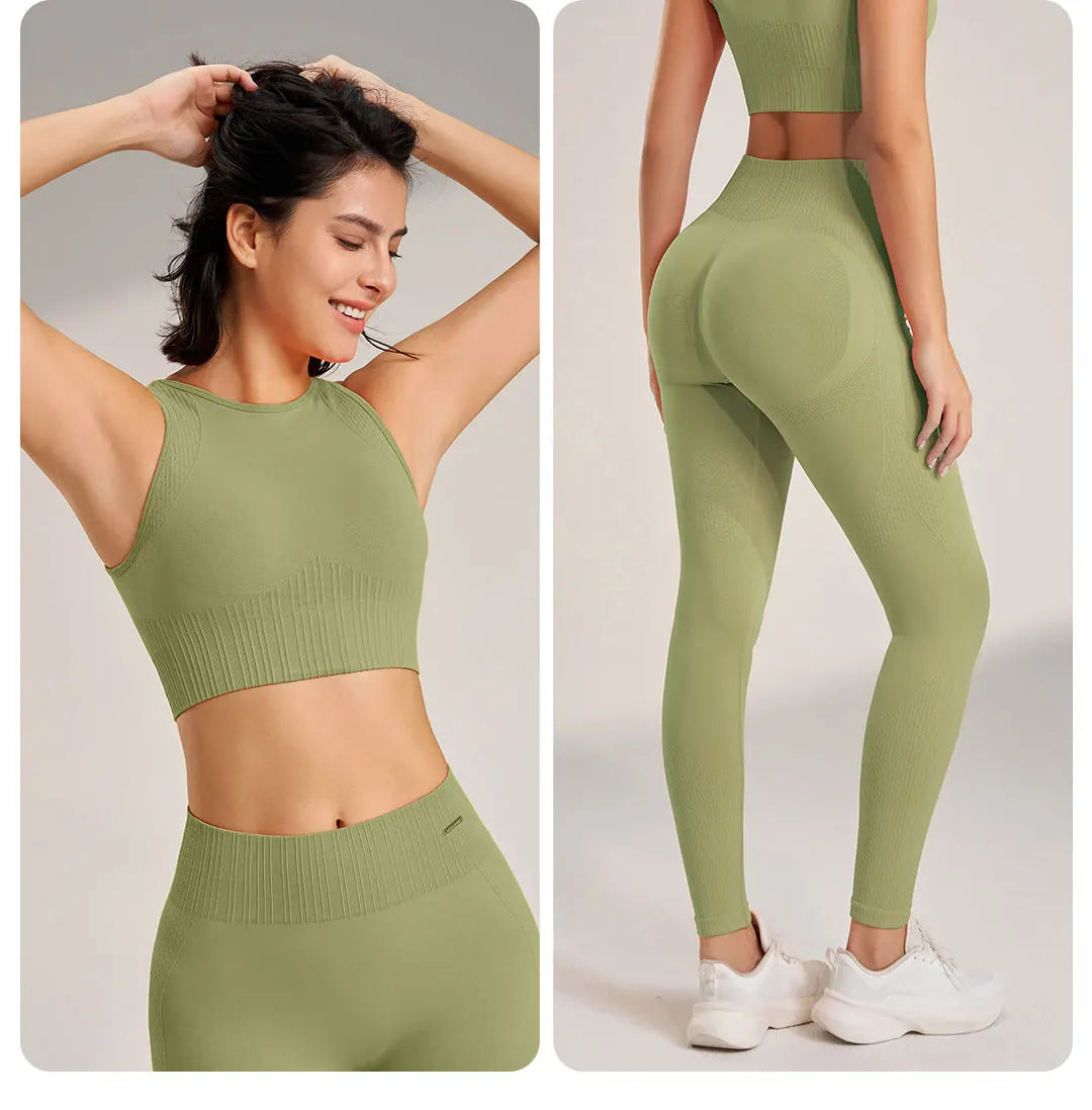 Women's Seamless High Waisted Leggings And Top Set