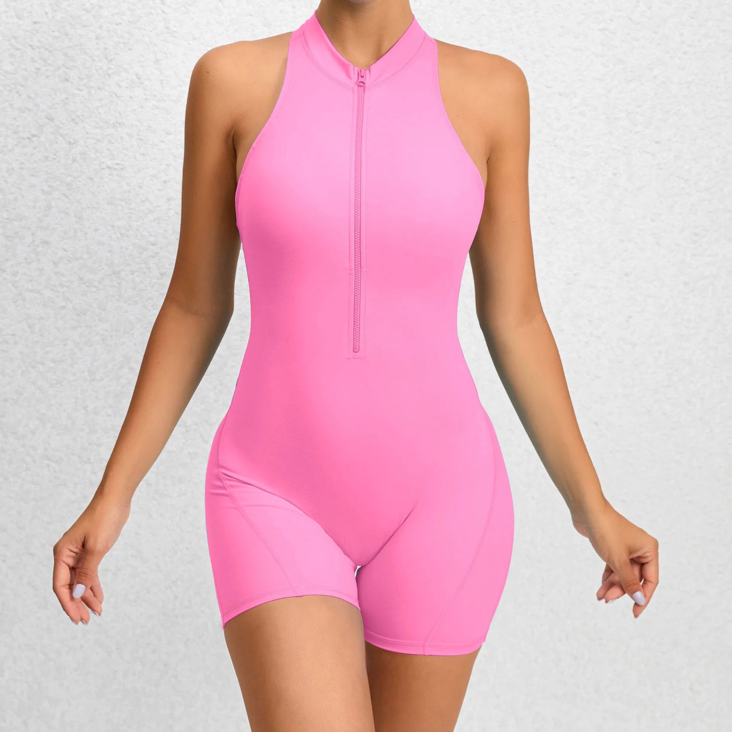 Women's V-Back Zipper Top 1 Piece Suit