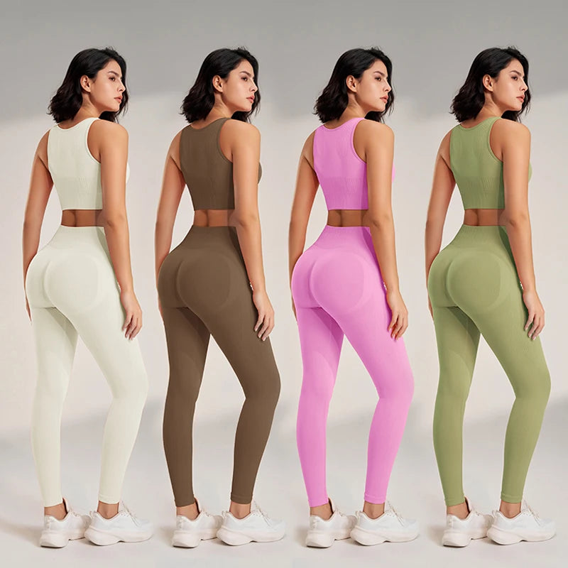 Women's Seamless High Waisted Leggings And Top Set