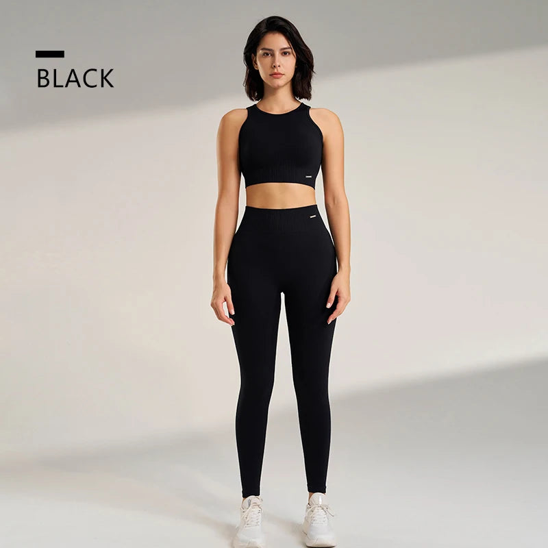 Women's Seamless High Waisted Leggings And Top Set