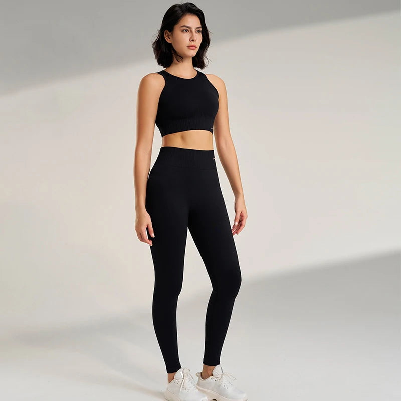 Women's Seamless High Waisted Leggings And Top Set