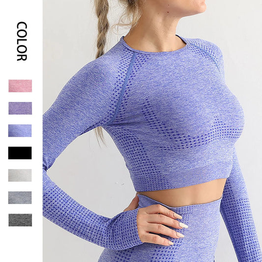 Seamless Crop Top Long Sleeves Shirts