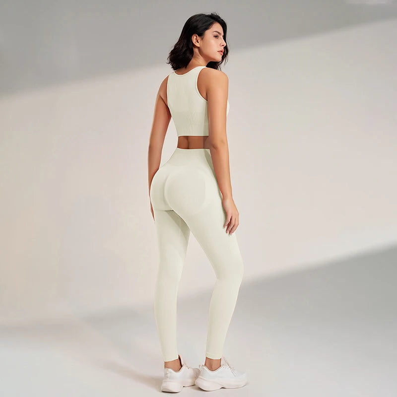 Women's Seamless High Waisted Leggings And Top Set