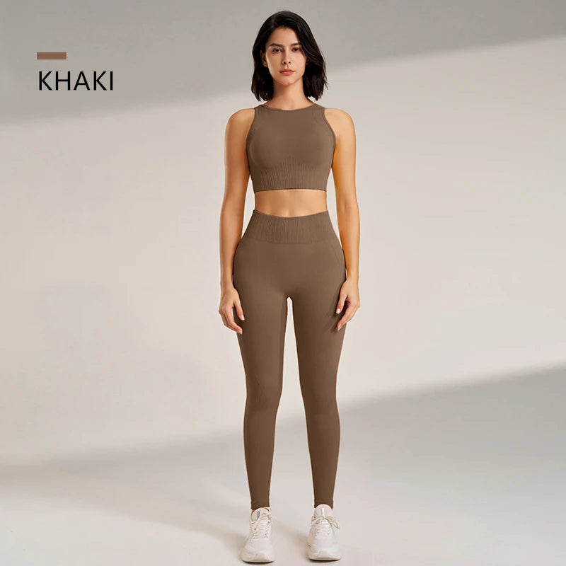 Women's Seamless High Waisted Leggings And Top Set