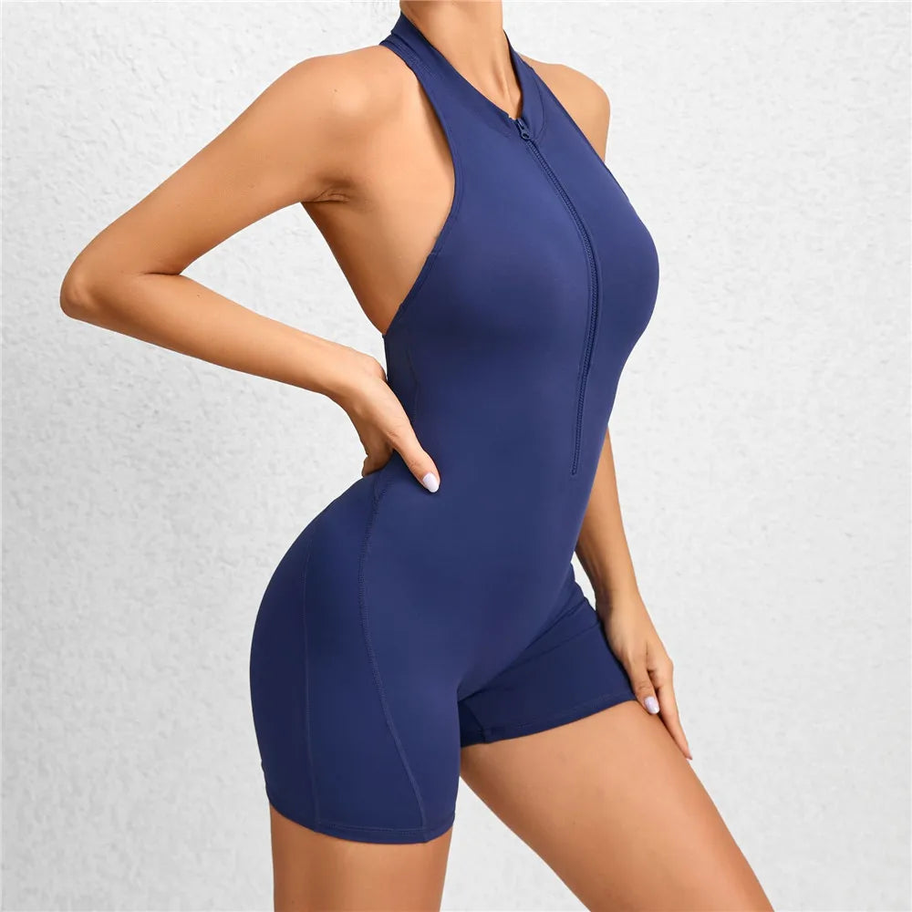 Women's V-Back Zipper Top 1 Piece Suit