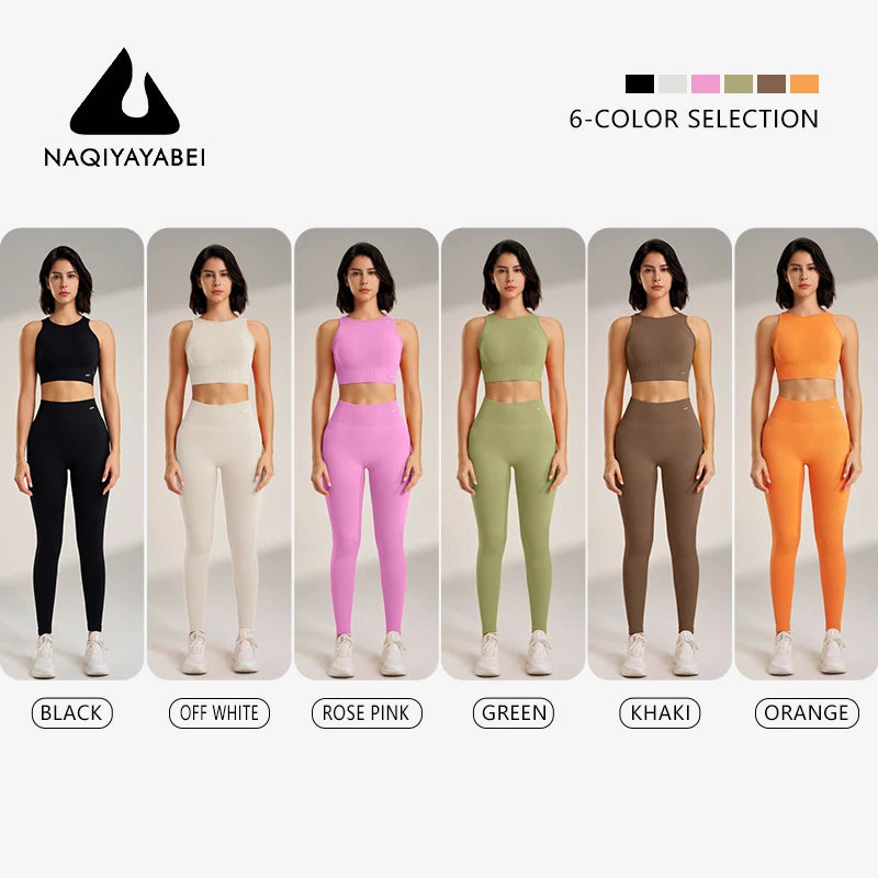 Women's Seamless High Waisted Leggings And Top Set