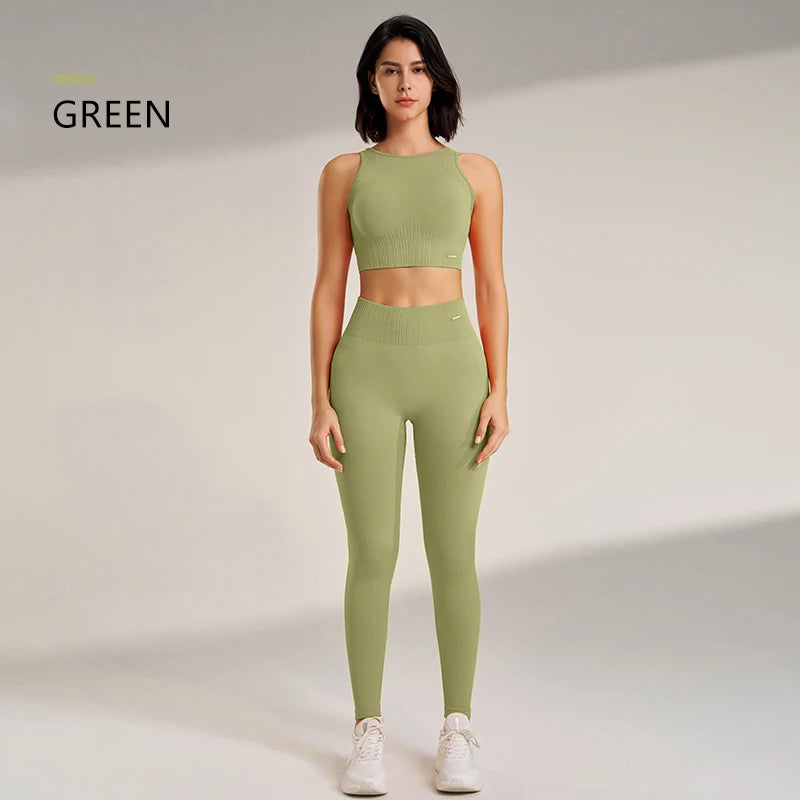 Women's Seamless High Waisted Leggings And Top Set