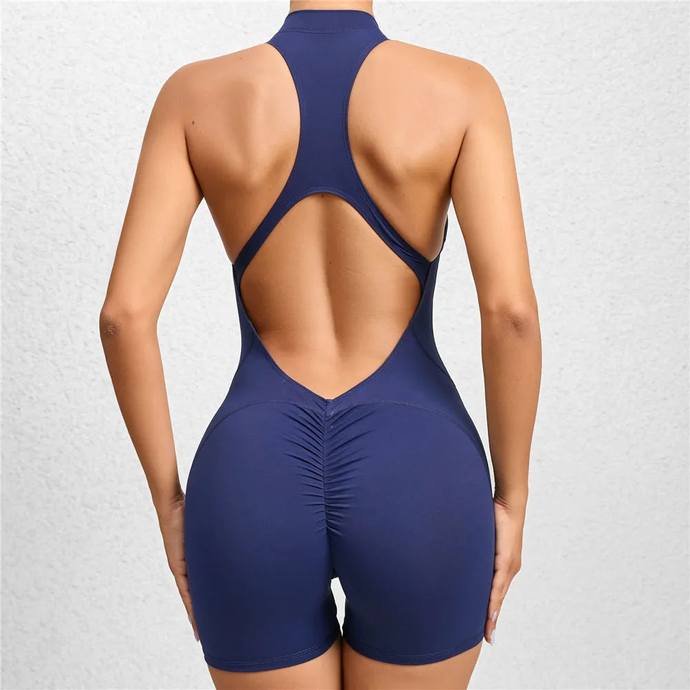 Women's V-Back Zipper Top 1 Piece Suit