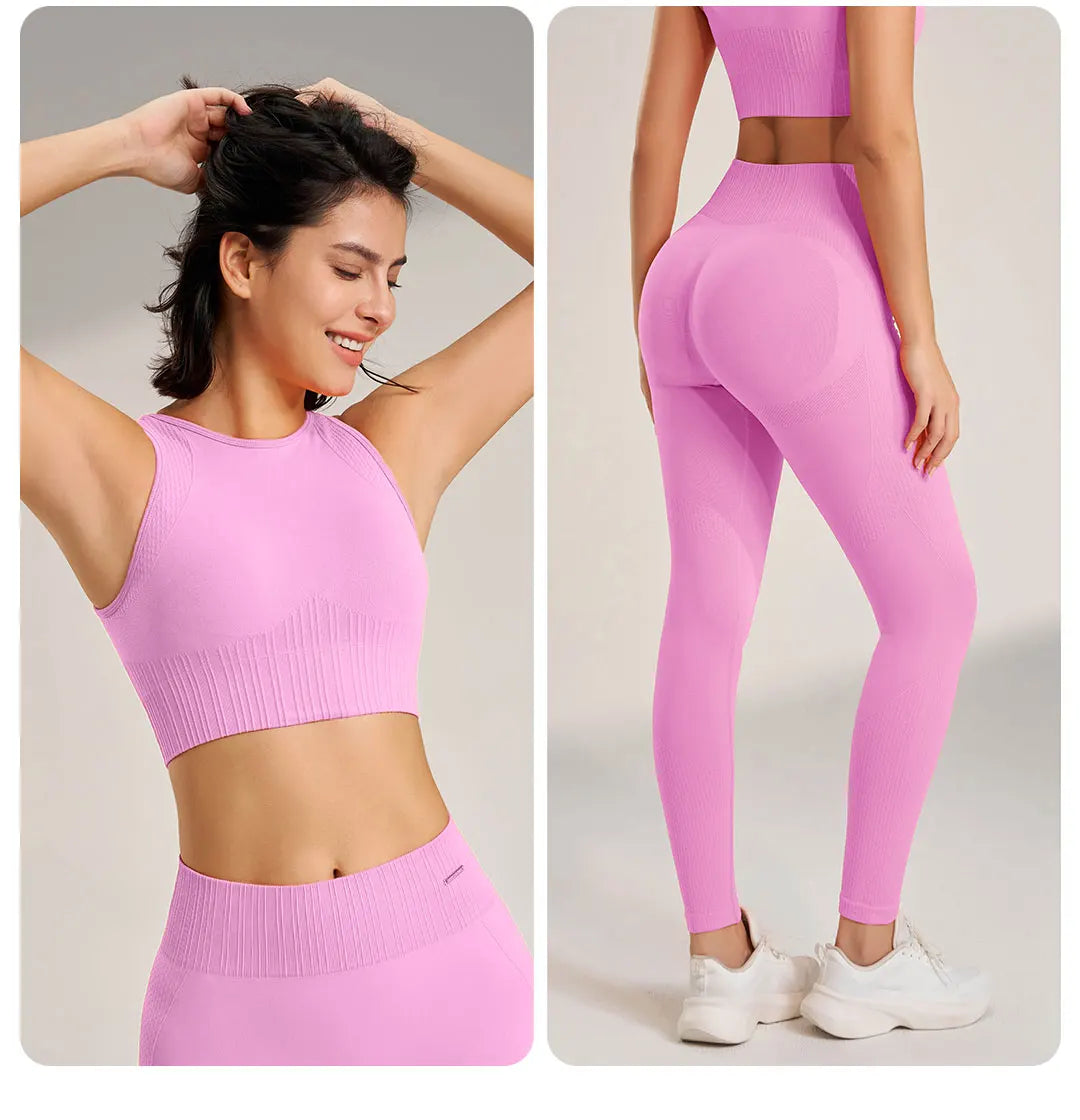 Women's Seamless High Waisted Leggings And Top Set