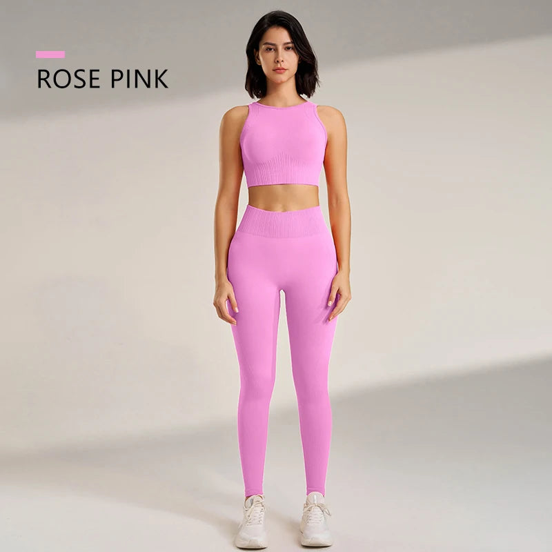 Women's Seamless High Waisted Leggings And Top Set