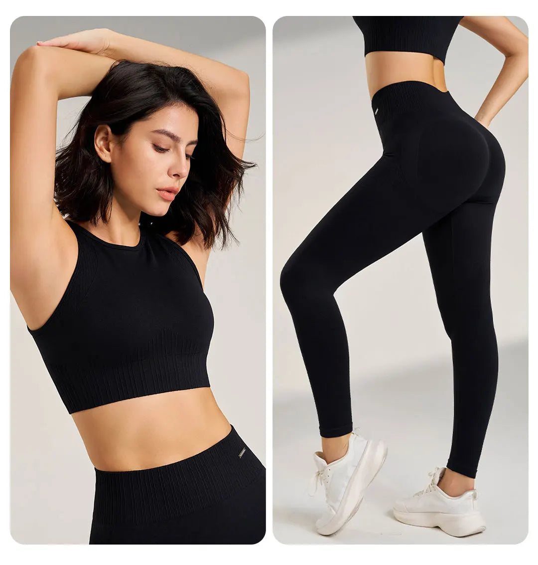 Women's Seamless High Waisted Leggings And Top Set