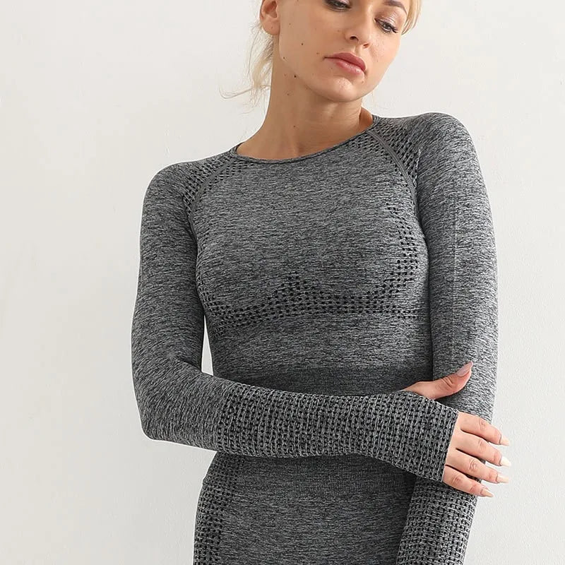 Seamless Crop Top Long Sleeves Shirts