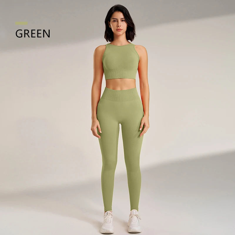 Women's Seamless High Waisted Leggings And Top Set